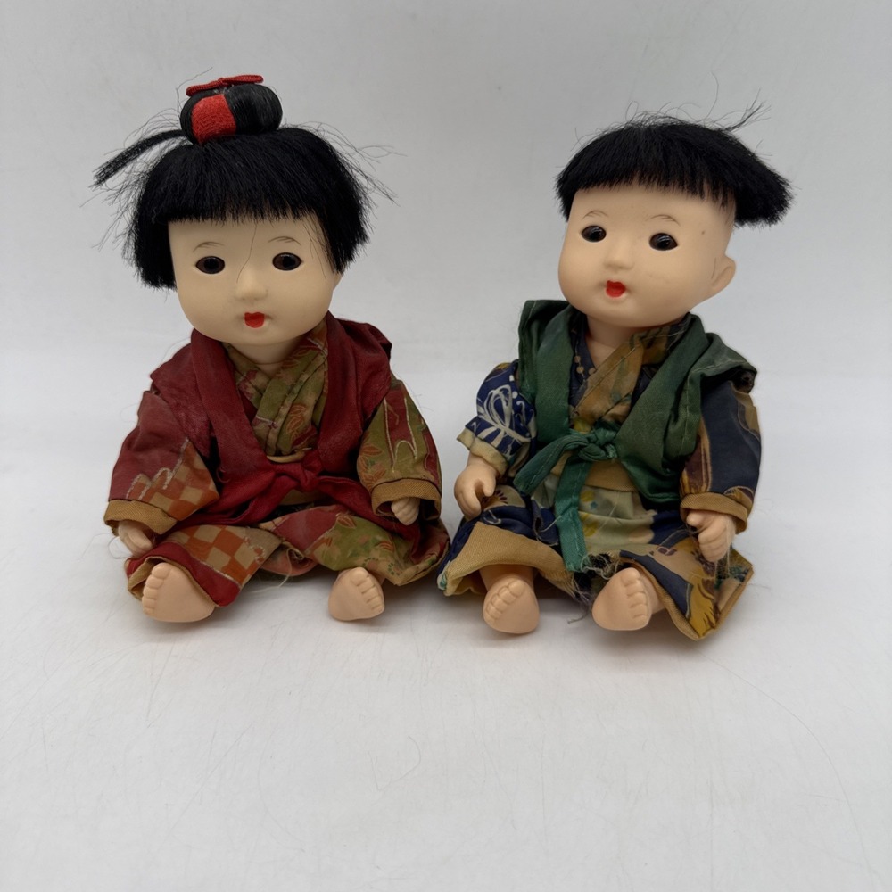 Vintage Ichimatsu Gofun Dolls in Kimino Japanese Doll Pair Boy & Girl
